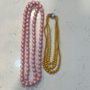 Vintage Pink/Silver and Gold Beaded Necklace Set